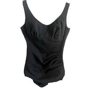 VTG 1960s–70s Roxanne Perfection Black One Piece Swimsuit Ruching Union Made 36B